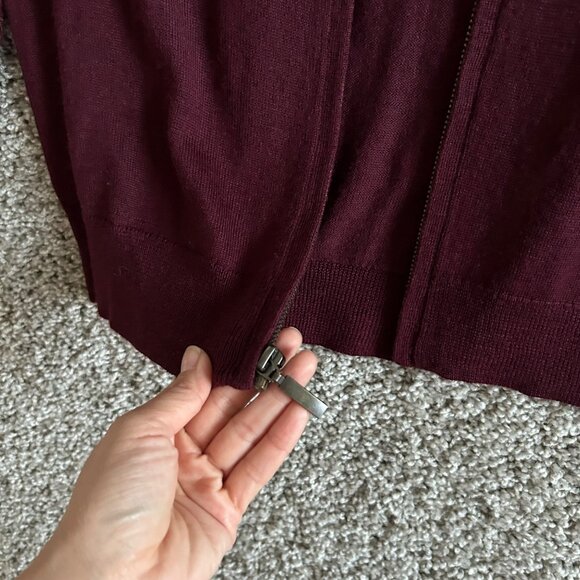 Club Room Men's Size L Merino Wool Blend Full-Zip Burgundy Sweater - Picture 4 of 11